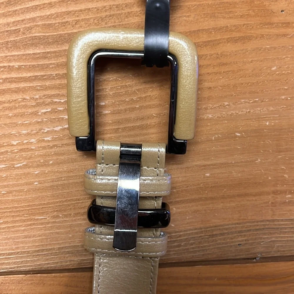PER SE Wide buckle Leather Belt‎ Womens Tan Md USA made 1 3/4 wide 42” long